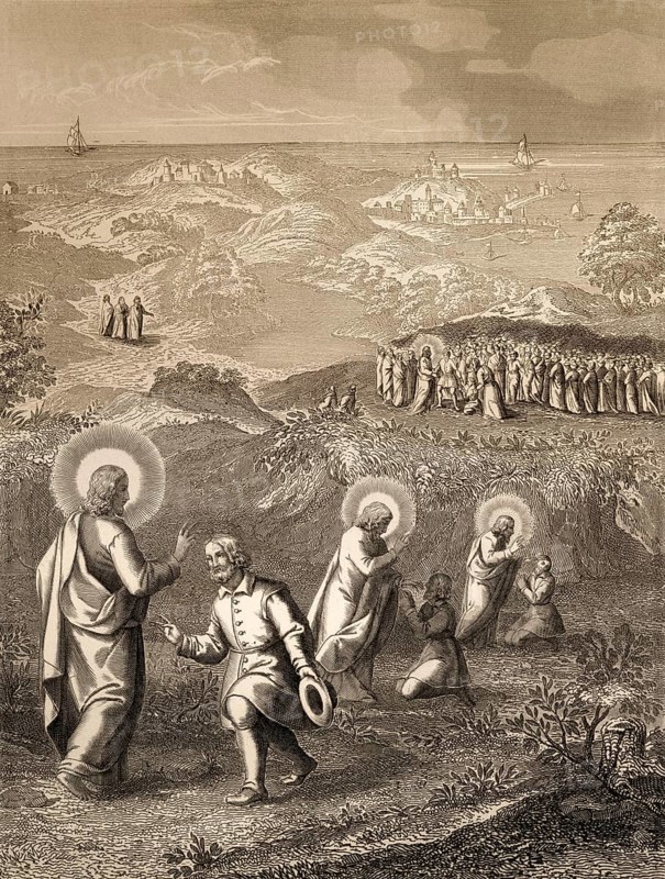 Jesus heals a deaf and mute man, New Testament, steel engraving 1853, digitally restored