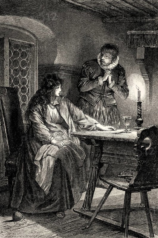 ACT V., SCENE III., Clara's house, Clara, Brackenburg, scene from EGMONT by Johann Wolfgang von Goethe