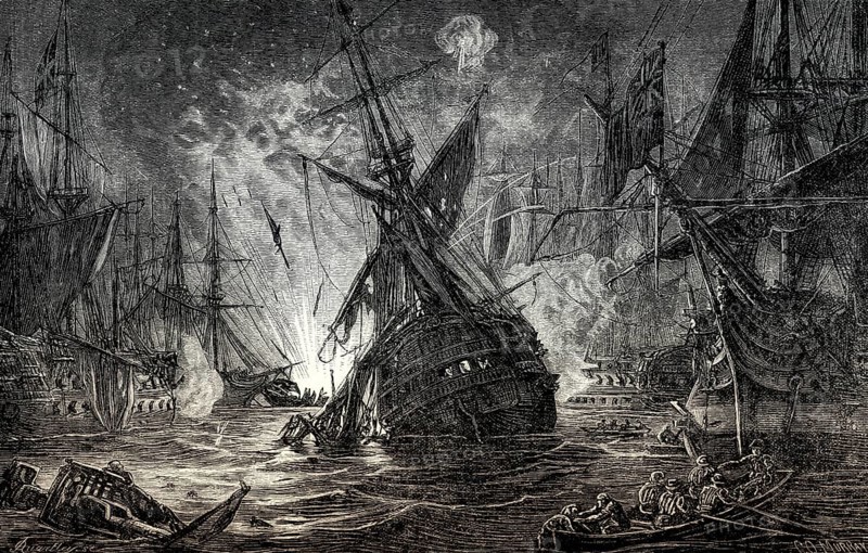 The Destruction of L'Orient at the Battle of the Nile, 1798, Coalition Wars, From British Battles on Land and Sea, by James Grant