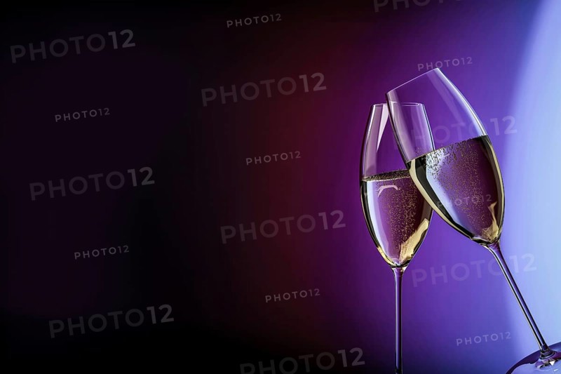 Champagne glasses happy birthday clink glasses background 3d illustration
