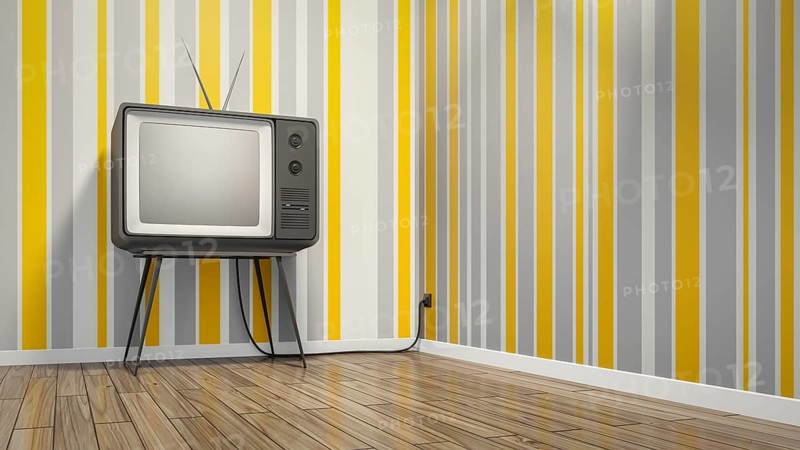 An old vintage tube television in seventies style room 3D illustration