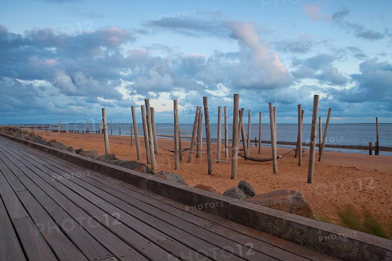 Sunset on the empty beach, Hjerting, Jutland, Denmark. Hjerting is a district of Esbjerg in southwest Jutland, Denmark