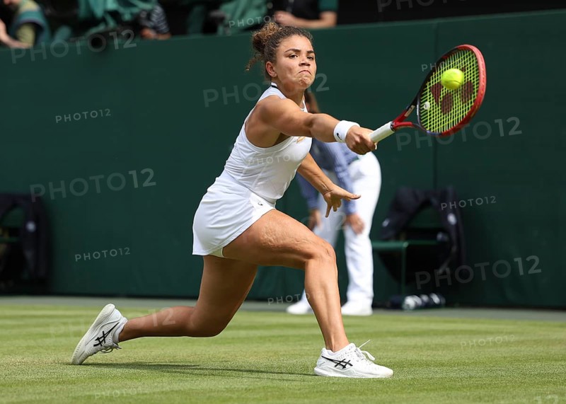 Italian tennis player Jasmine Paolini in action at the 2024 Wimbledon Championships, London, England, United Kingdom