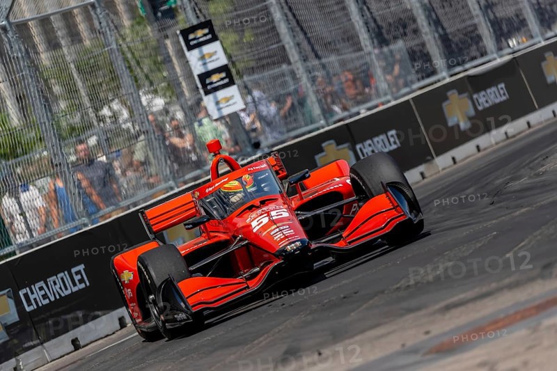 INDYCAR driver, BENJAMIN PEDERSEN (R) (55) of Copenhagen, Denmark, travels through the turns in his AJ Foyt Racing Chevrolet car during a practice session for the Chevrolet Detroit Grand Prix at the Streets of Downtown Detroit in Detroit, MI, USA