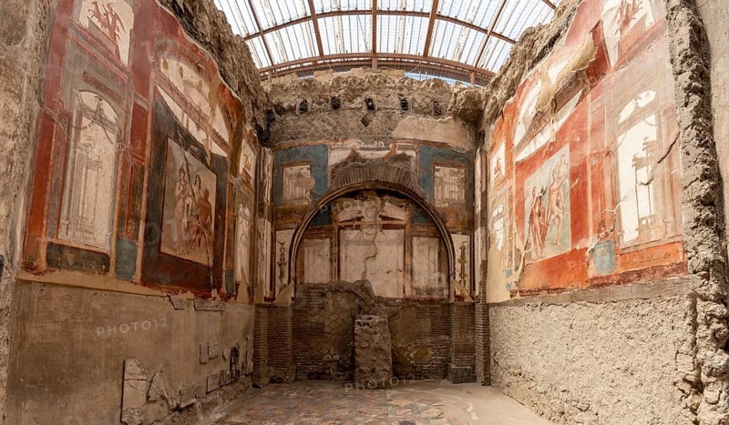 HERCULANEUM, ITALY, MAY 05, 2022, Hall of the Augustals, Herculaneum