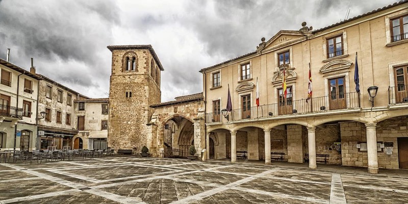 Church of San Juan Bautista and Cityhall, Oña Medieval Village, Las Merindades, Burgos, Castilla y León, Spain