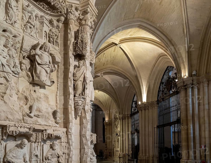Burgos, Spain, 14 April, 2024: detail view of sculpture and artwork in the retrochoir of the Burgos Cathedral