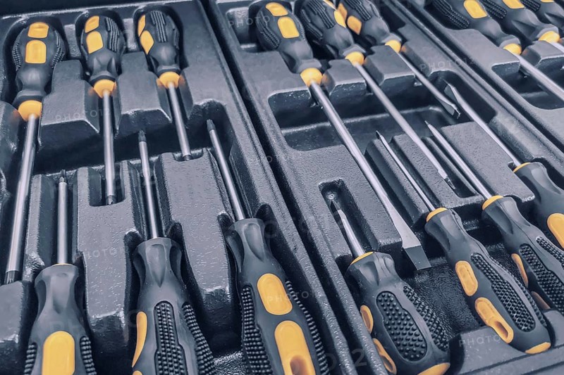 Set of Screwdrivers inside Toolbox, Screwdrivers Set