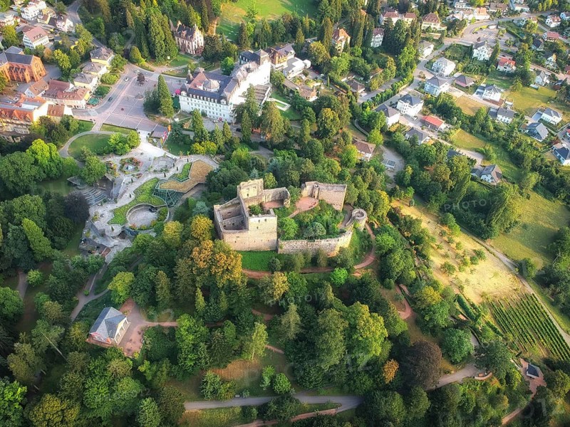 An aerial view to the Castle of Badenweiler Germany