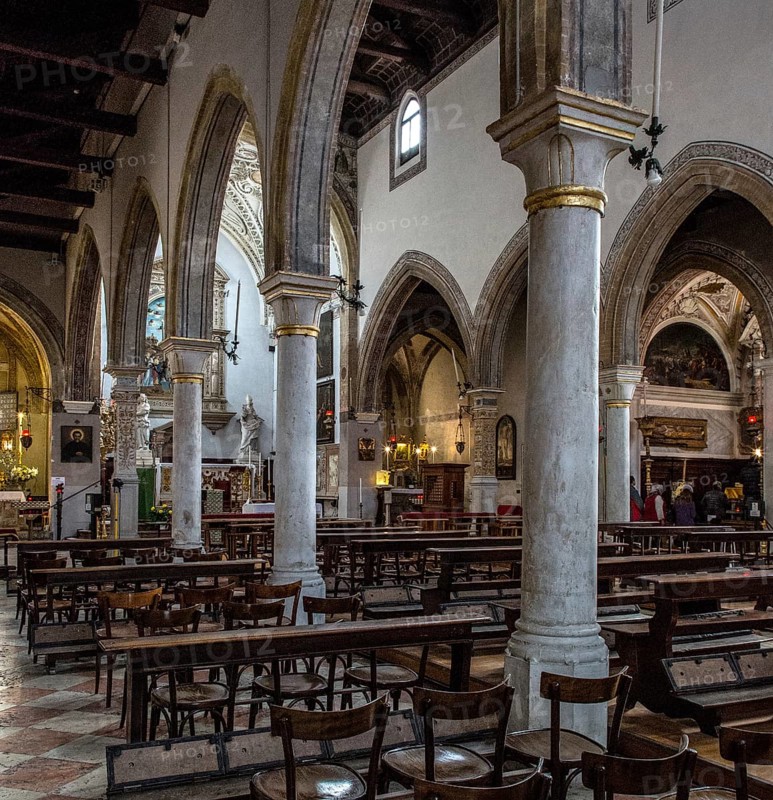 Italy Venice Church of San Giovanni in Bragora -264 Interior facing south-east contemporary architecture from 1475 open roof truss - Baptistery of Antonio Vivaldi