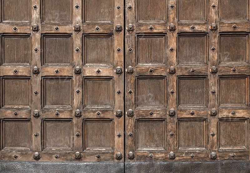 Old carved entrance door to Cathedral