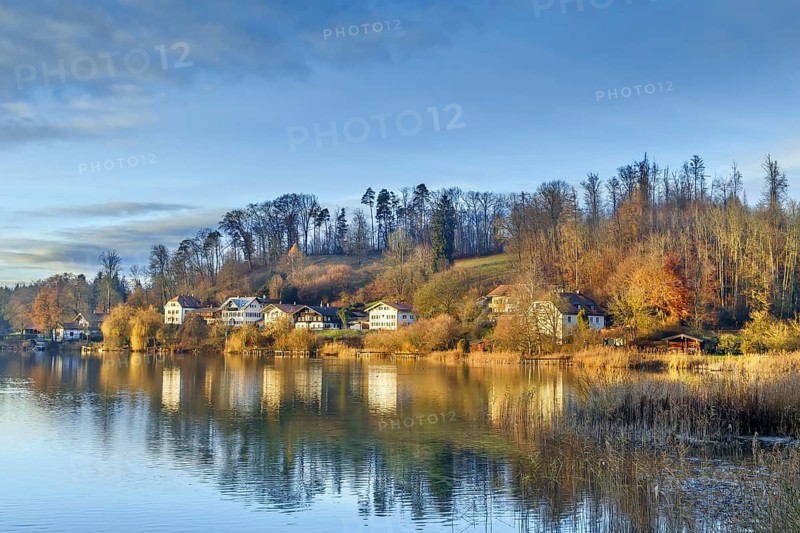 Houses by the Kloster see lake in Seeon-Seebruck, Germany