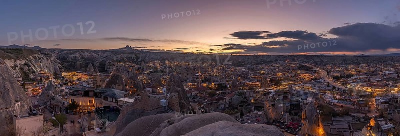 A panorama picture of the town of Goreme, in Cappadocia, at sunset