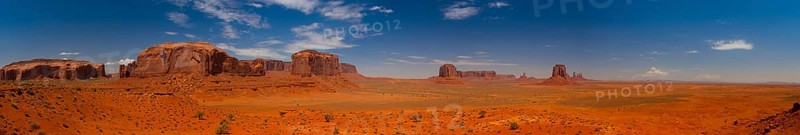 Panorama landscape - Iconic peaks of rock formations in the Navajo Park of Monument Valley in Utah