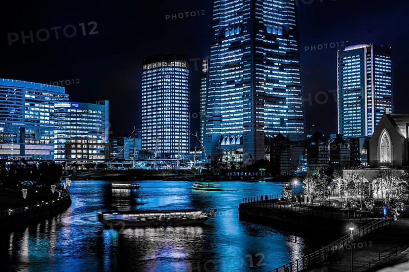 Yokohama Minato Mirais night scene (all building light up). Shooting Location: Yokohama-city kanagawa prefecture