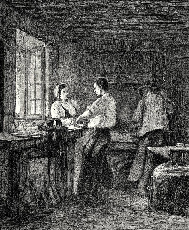 Shop of a locksmith, 19th century