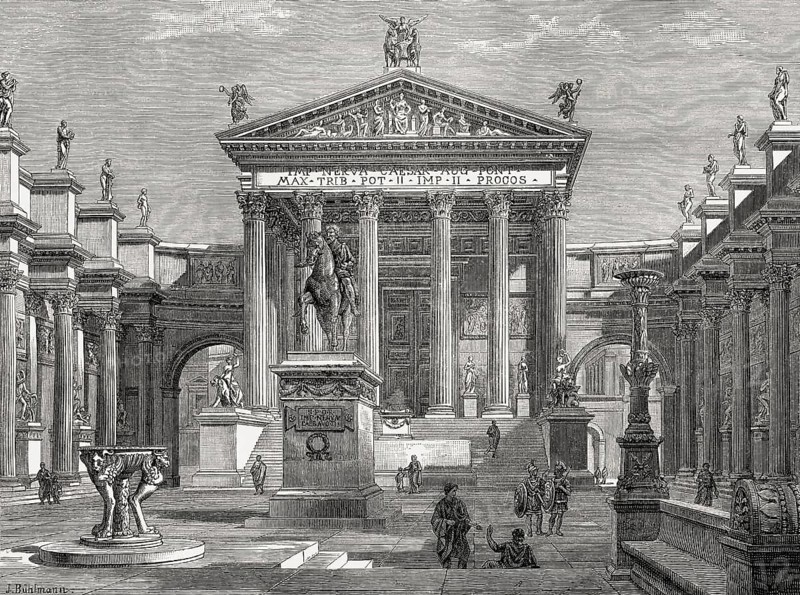 Reconstruction of the Temple of Minerva, Forum of Nerva, ancient Rome