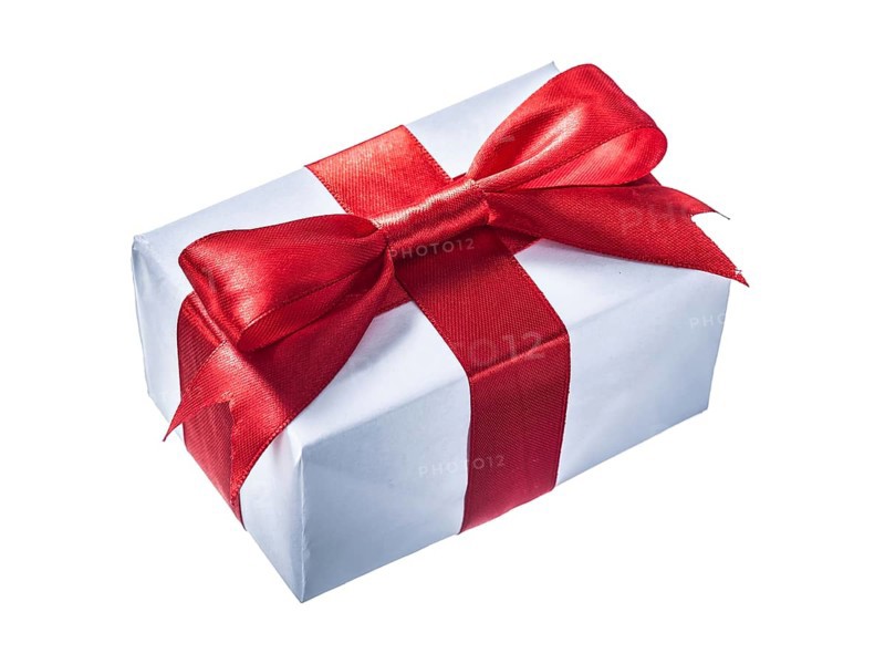 White gift box with red knot isolated on white