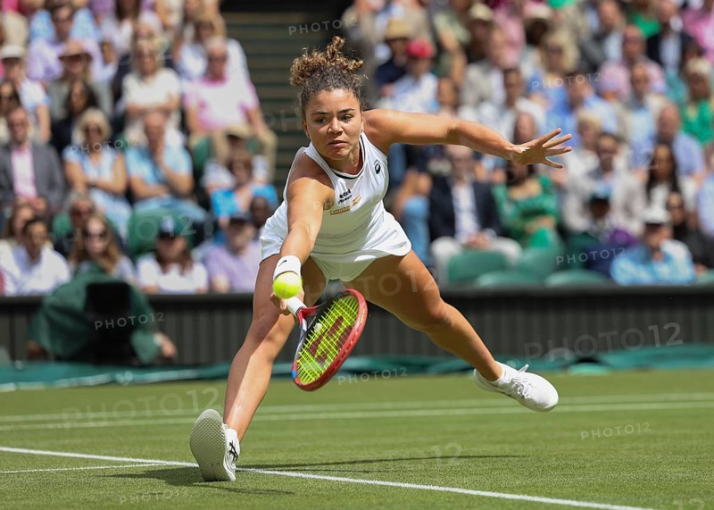 Italian tennis player Jasmine Paolini in action at the 2024 Wimbledon Championships, London, England, United Kingdom