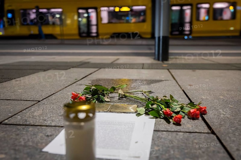 Stolpersteine in the city centre of Dresden commemorate the fates of Jewish Dresdeners during the 3rd Reich. Siegmund Salomon Flasch and his woman Berta Flasch, both murdered, Dresden, Saxony, Germany