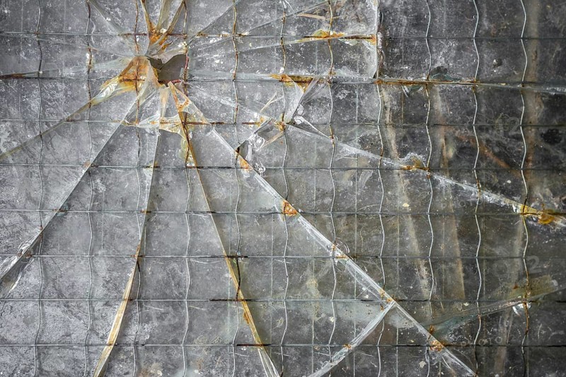 Obvious damage to a reinforced glass