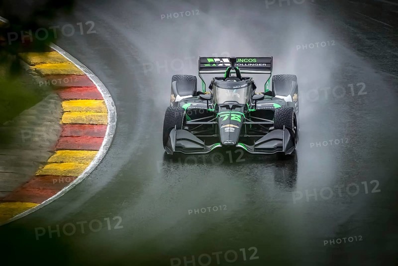 Substitute driver, NOLAN SIEGEL (78) from Palo Alto, California comes through turn 12 (Canada Corner) during a wet practice session for the XPEL Grand Prix at Road America in Elkhart Lake, WI