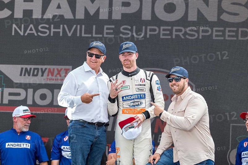 INDY NXT by Firestone Series LOUIS FOSTER (26) of Odiham, England celebrates is win for the Big Machine Music City Grand Prix Presented by Gainbridge at Nashville Superspeedway in Lebanon, TN, Lebanon, United States of America