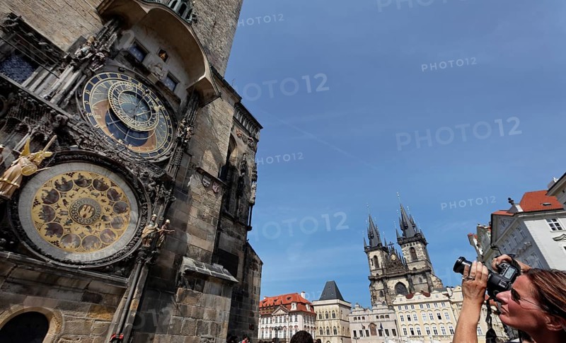 Astronomical clock in Prague and Church of the Virgin Mary