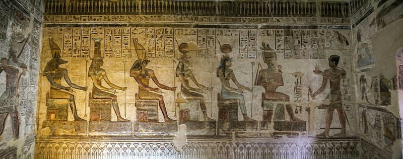 Colorful relief paintings in ancient graves, Dier el Medina, Egypt
