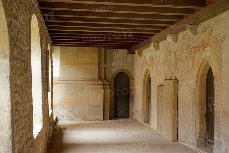 Cloister of the Comburg, Benedictine monastery, Way of St James, pilgrims, epitaph, Schwäbisch Hall, Kocher, Kocher valley, Hohenlohe, Germany