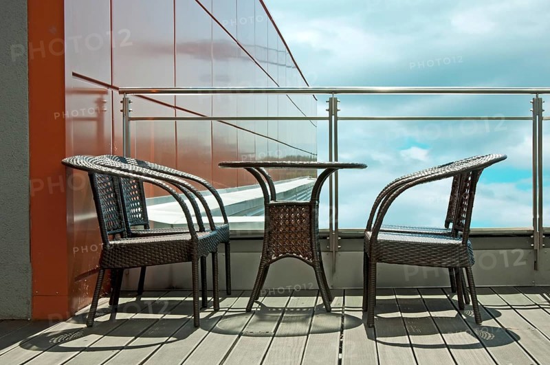 Table with two chairs on terrace