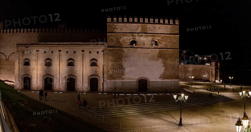 Illuminated Kasbah of the Oudayas in the center of Rabat, Morocco