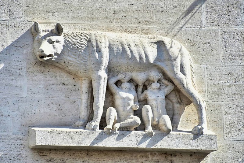 Lion statue in front of cathedral in rome italy, photo as a background, digital image