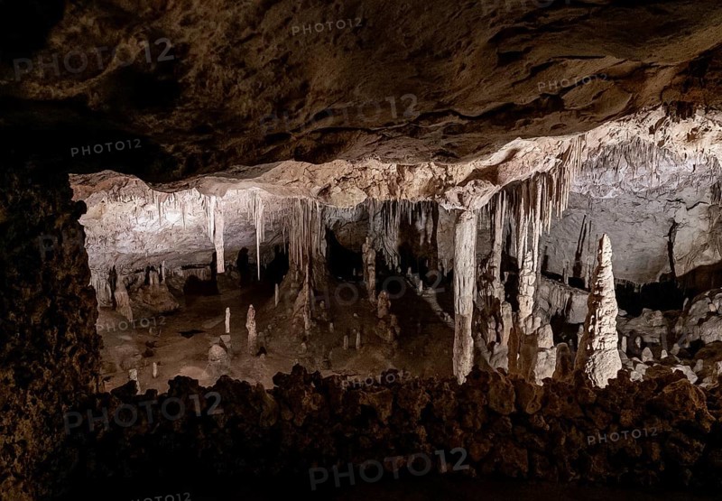 Porto Cristo, Spain, 23 January, 2024: detail view of the rock formations inside the Cuevas del Drach in eastern Majorca