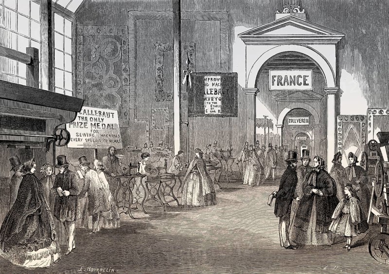 Sewing machines by Charles Callebaut, Great London Exposition, 1862, London, United Kingdom