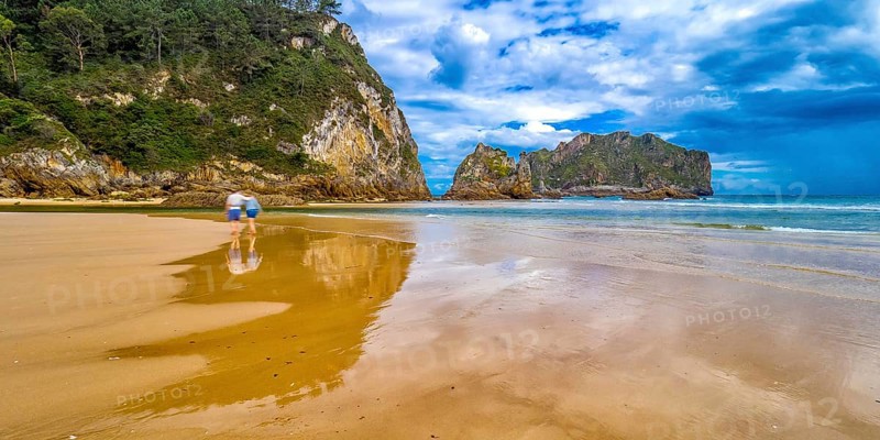 Coastline and Cliffs, Beach of La Franca, Protrected Landscape of the Oriental Coast of Asturias, La Franca, Ribadedeva, Asturias, Spain