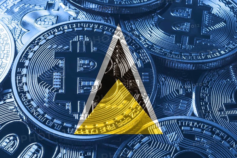 Saint Lucia bitcoin flag, national flag cryptocurrency concept black background
