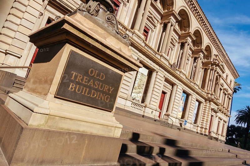 MELBOURNE, AUSTRALIA - JANUARY 8 2025: Old Treasury Building on a hot summer's afternoon in Melbourne CBD, Victoria, Australia