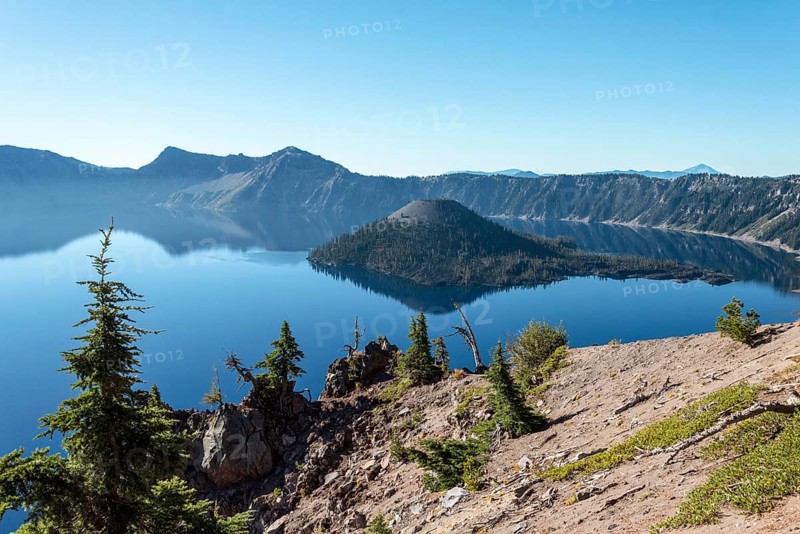 Magnificent reflection of the caldera of Crater Lake in the Crater Lake NP, USA