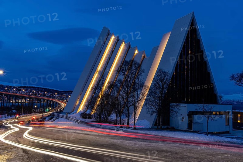 Blue hour at the Arctic Ocean Cathedral, Tromsoe, Troms, Norway