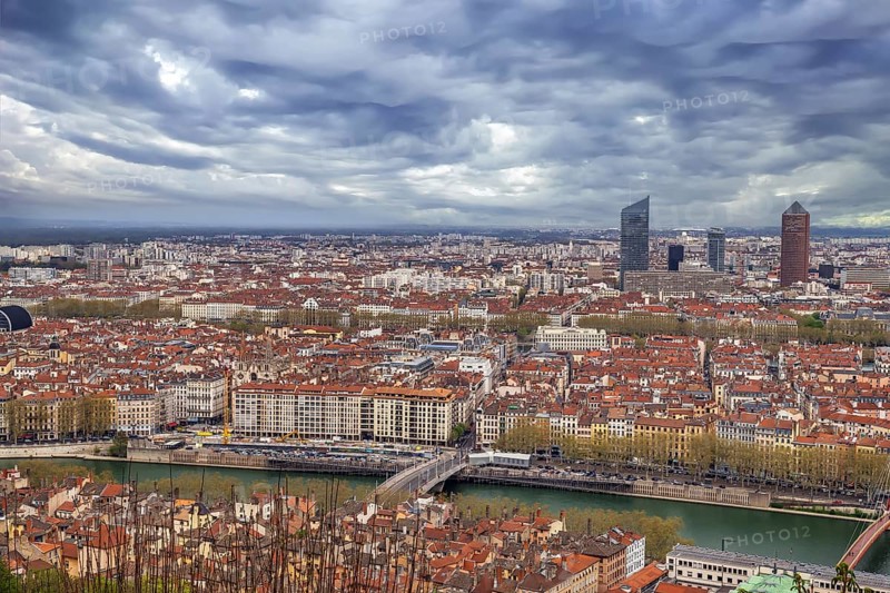 View of Lyon city from Basilica of Notre-Dame de Fourviere hill, Frane