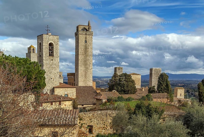 View of San Gimignano with several towers, Italy