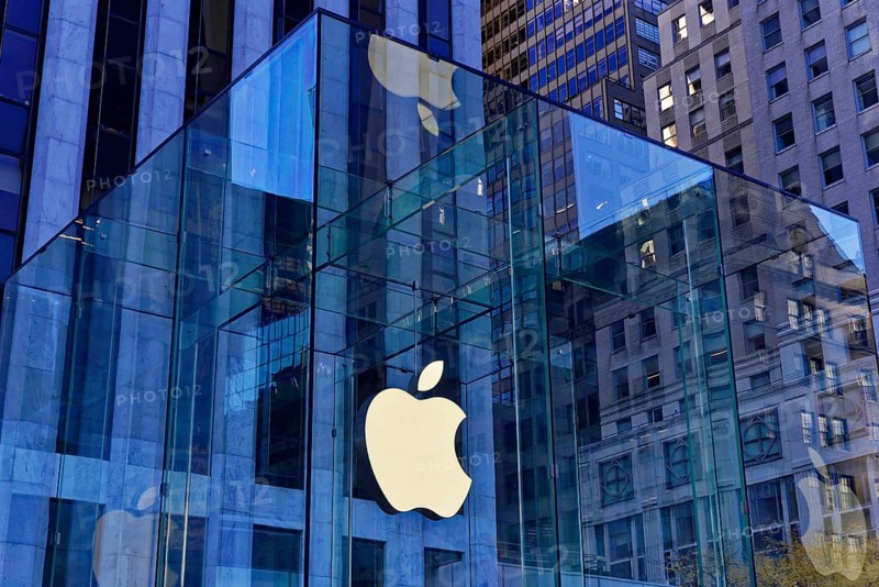 Manhattan, New York City, New York, USA, North America, Apple Store with striking glass design and large Apple logos, United States of America
