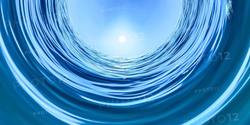 Curved tunnel blue ocean with sun 3d illustration
