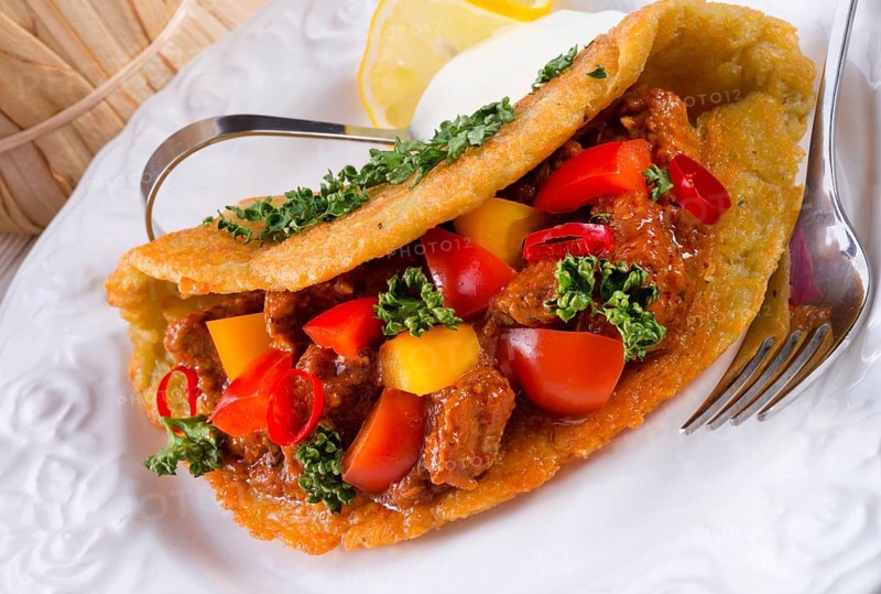 Hungarian goulash with potato pancake