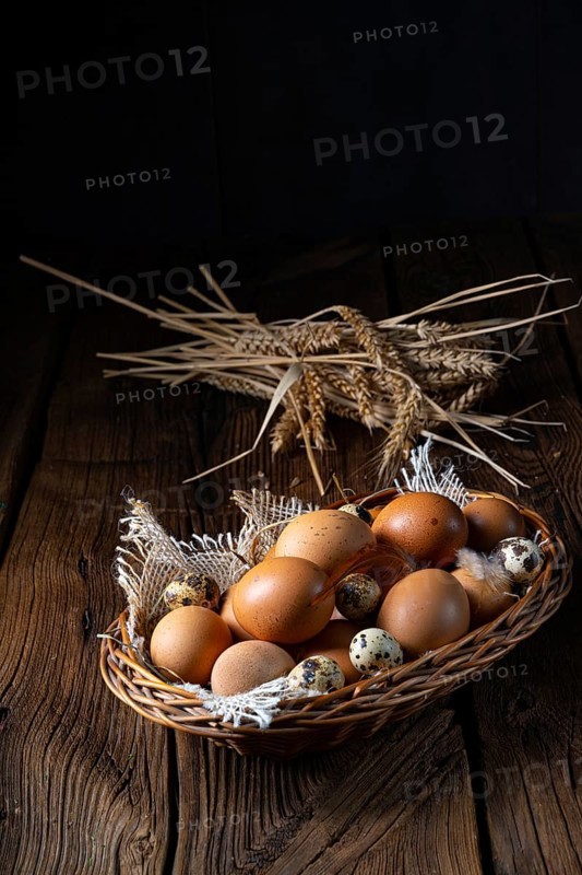 Fresh eggs straight from the farm in a basket
