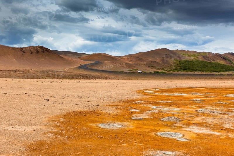 Namafjall, a Geothermal Area with Sulfur Fields in Iceland. Horizontal shot