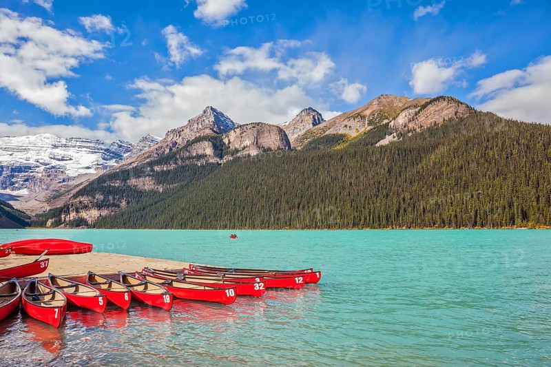 Lake Louise on a beautiful sunny day. Banff National Park, Rocky Mountains, Canada