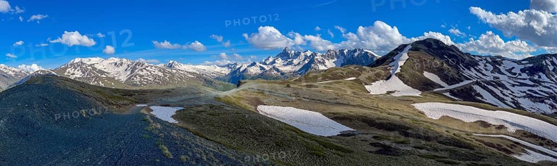 Panorama with Pic de Rochebrune, striking mountain peak, Italian-French Alps, Sestriere, Piedmont, Italy