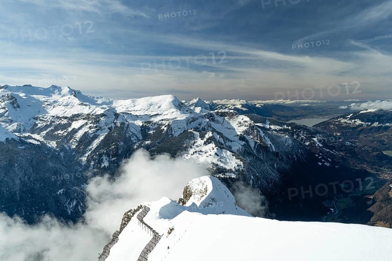 Anti-Avalanche Structures, Snow Bridges, Snow Nets on Mannlichen Mountain. Swiss Alps. Switzerland. Avalanche Defense
